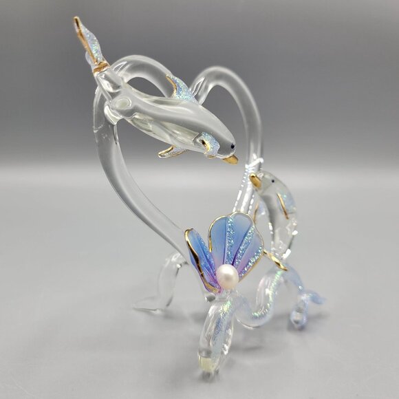 Handcrafted Glass Dolphin Figurine Sparkly Flower Accent Love Valentine Gift - Picture 2 of 10